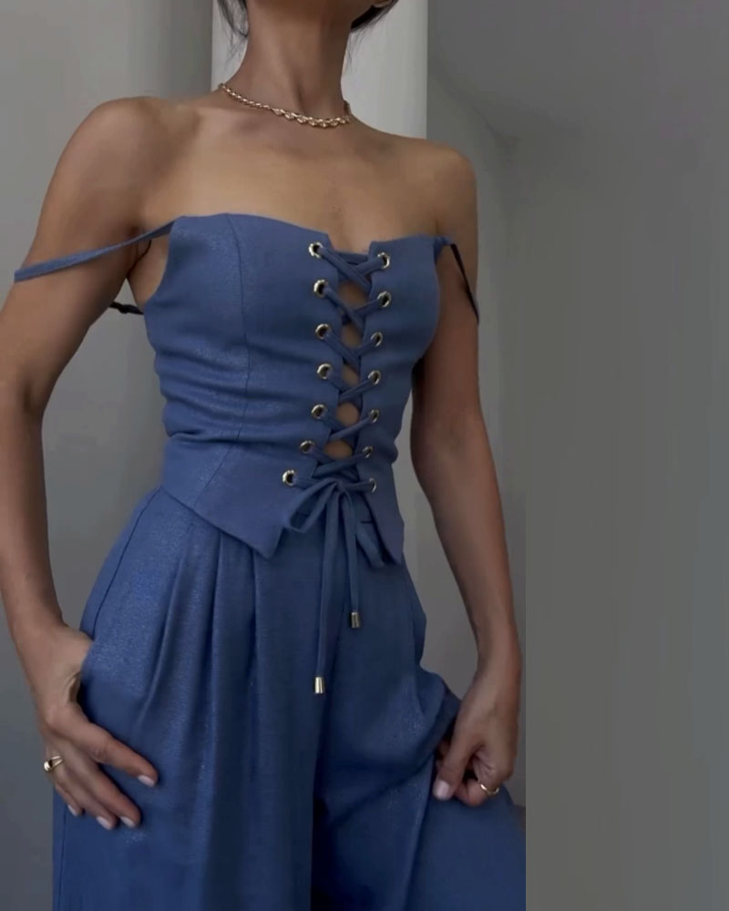 Ensemble deux pièces haut et pantalon à cordons pour la ville