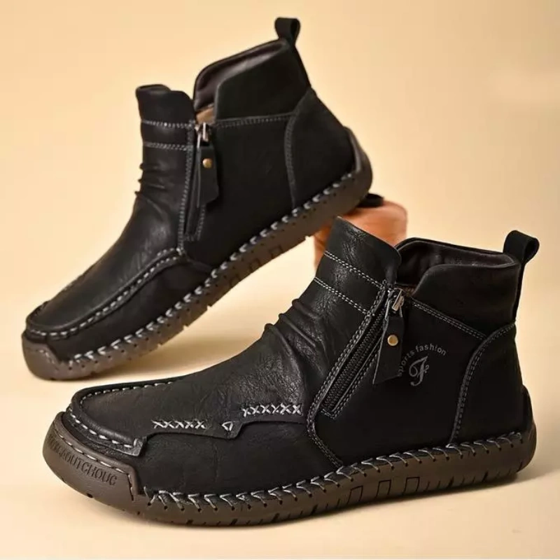 Bottes en cuir de vache cousues à la main pour hommes, confortables, imperméables et antidérapantes