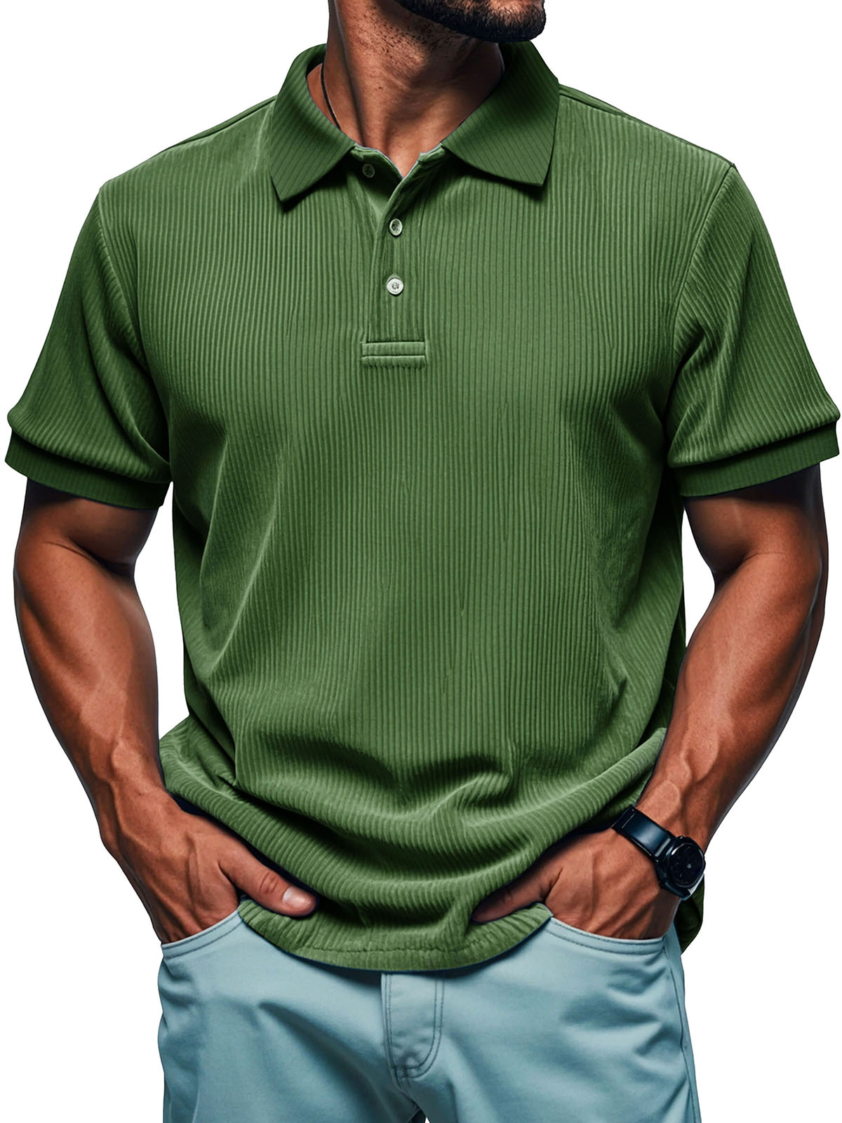 Chemise polo rétro décontractée à manches courtes avec col à revers pour homme
