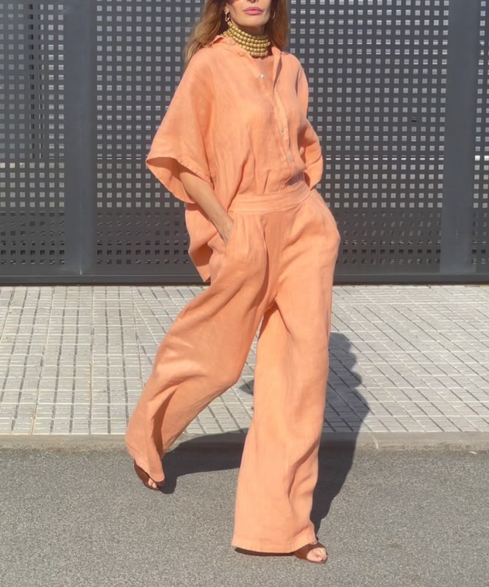 Casual Summer Orange Two-piece Suit