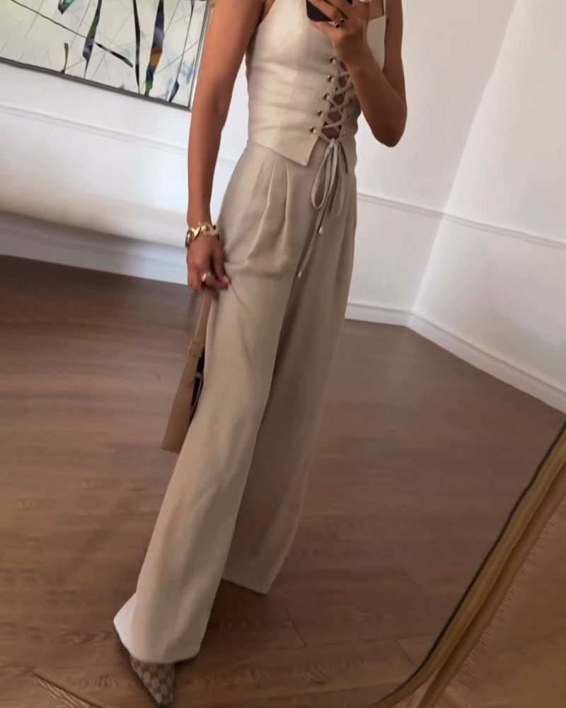 Ensemble deux pièces haut et pantalon à cordons pour la ville