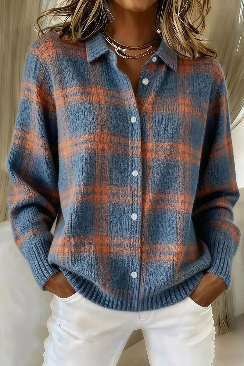VENTE DE LIQUIDATION 🔥 Cardigan décontracté en coton à imprimé carreaux pour femme, avec boutons