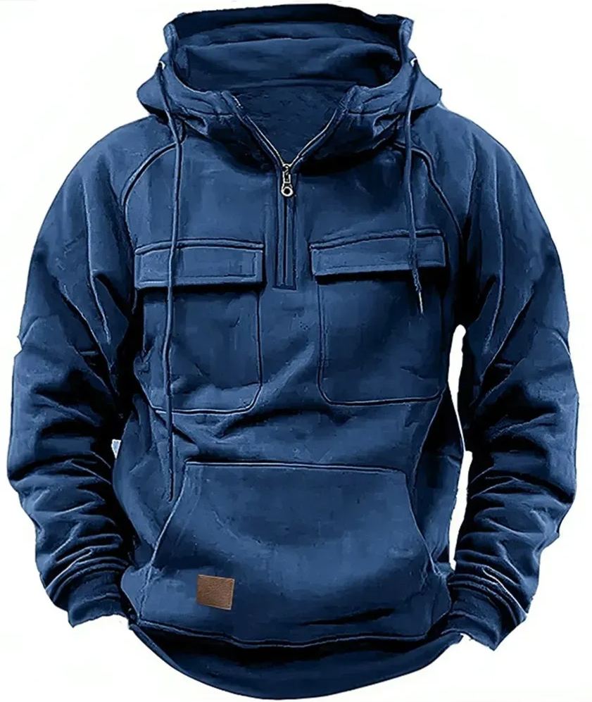 Sweatshirt à capuche à demi-fermeture éclair pour homme - Coupe ample