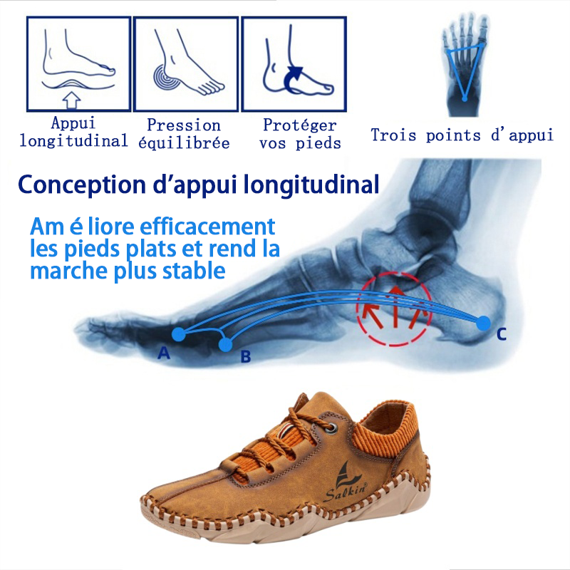 [Dernier jour -70 % - Ne manquez pas cette occasion] 🔥 Chaussures de marche en cuir de veau pour hommes 👞 Cousues à la main ✅ Soutien de la voûte plantaire - Soulagement de la douleur pour une marche confortable