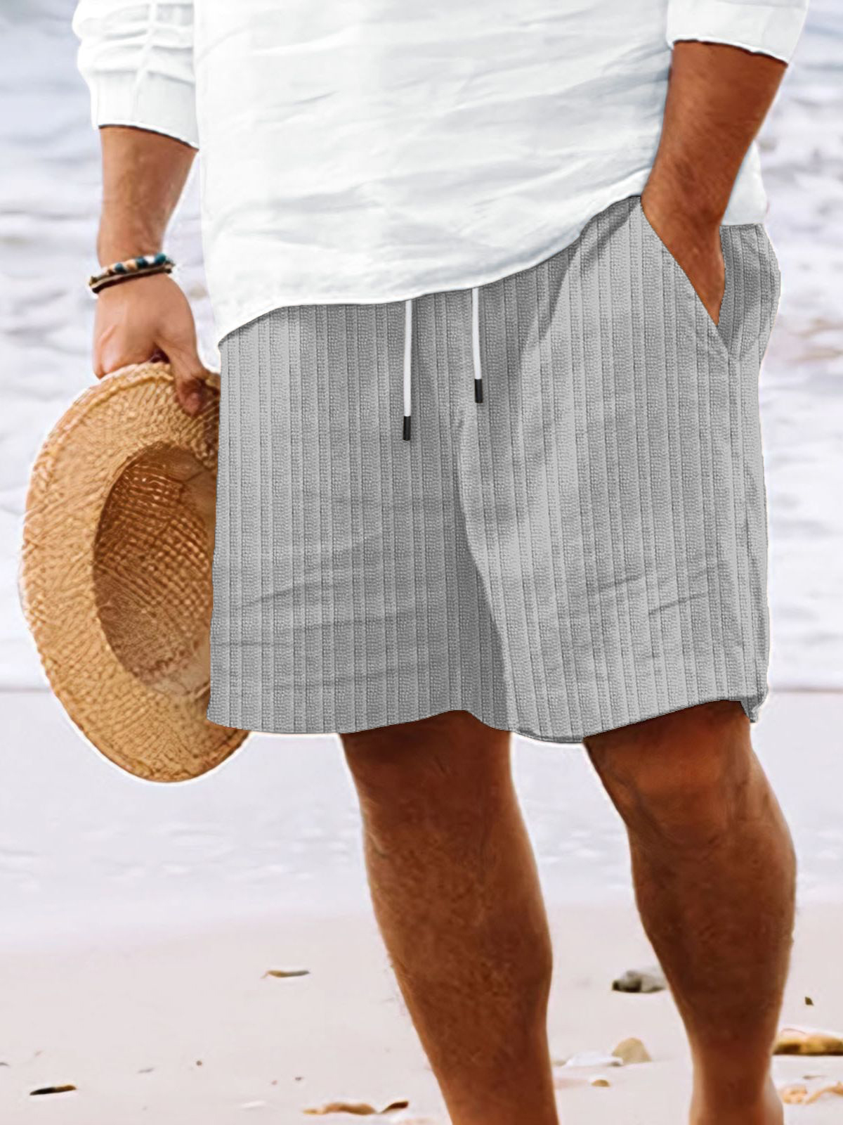 Short de plage décontracté à lacets et rayures verticales pour homme