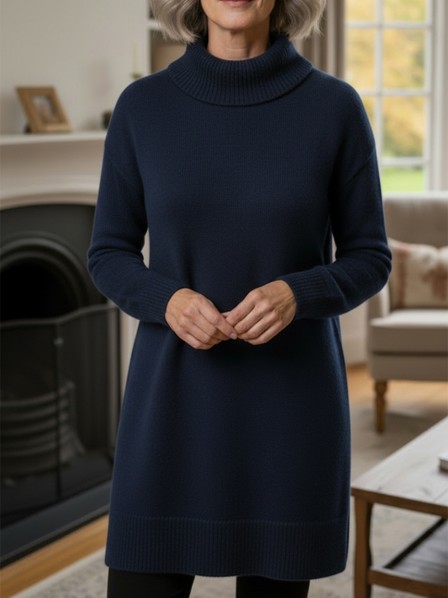 Nieuwe Aankomsten🔥 Dames Elegante Cowl Neck Zachte Brei Lange Mouw Tuniek Top - Ontspannen Pasvorm Herfst Winter Pullover
