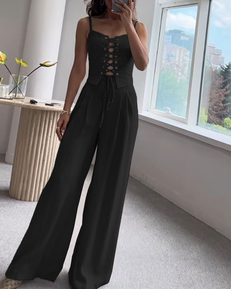 Ensemble deux pièces haut et pantalon à cordons pour la ville