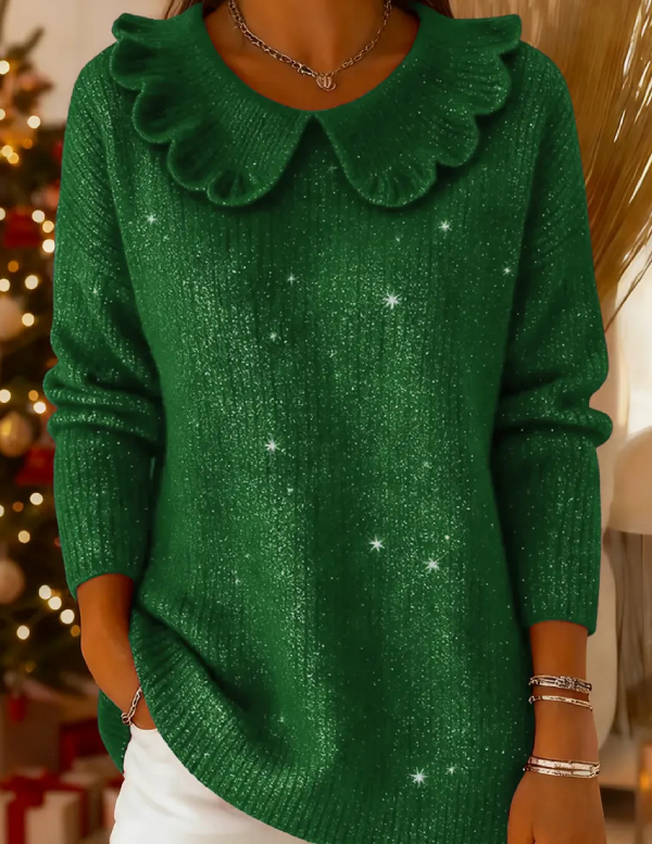 🎄 NIEUWE PRODUCTEN ❄️Elegante trui in jaren 80 stijl met sjaalkraag en strik, effen kleur