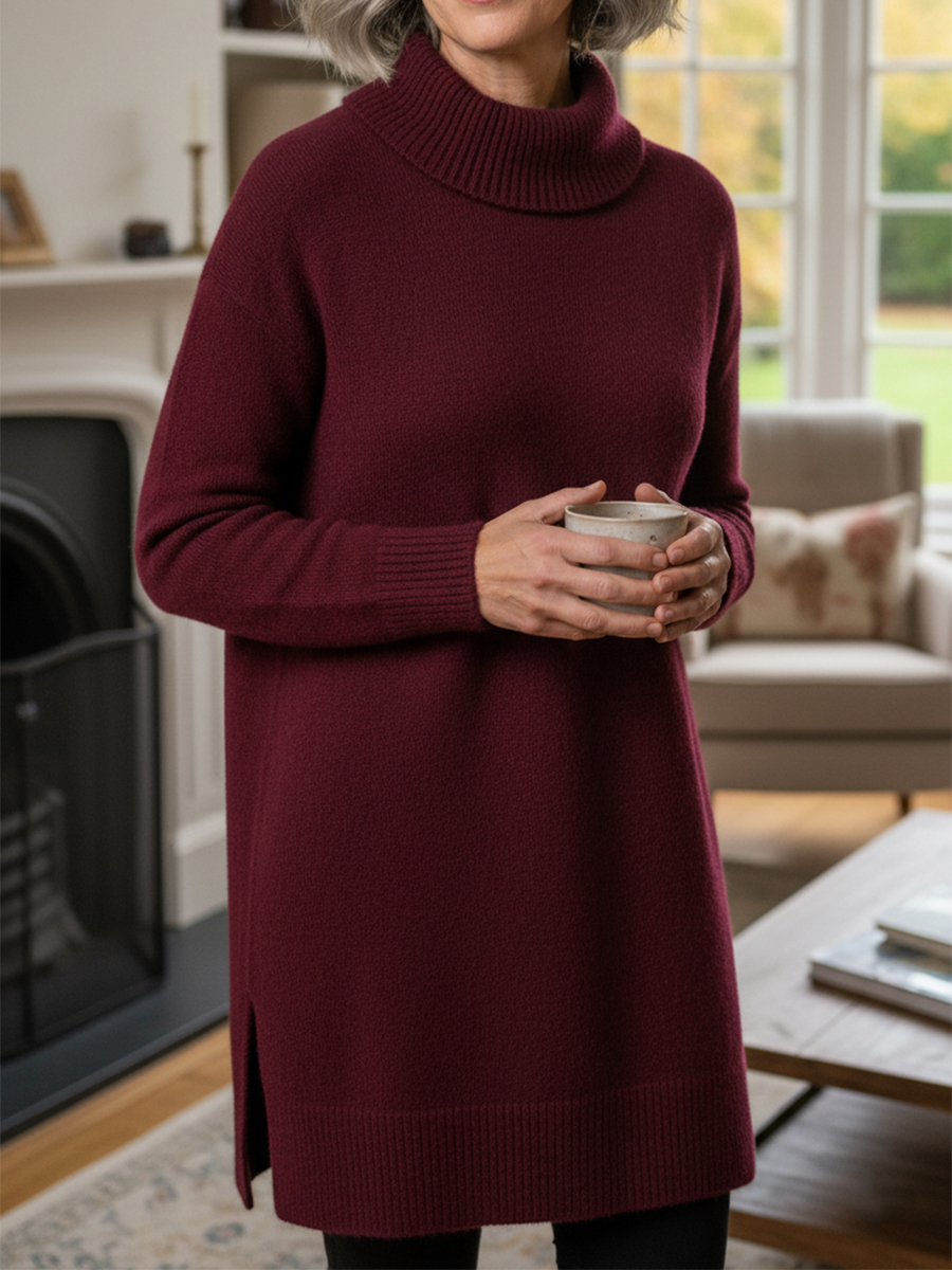Nieuwe Aankomsten🔥 Dames Elegante Cowl Neck Zachte Brei Lange Mouw Tuniek Top - Ontspannen Pasvorm Herfst Winter Pullover