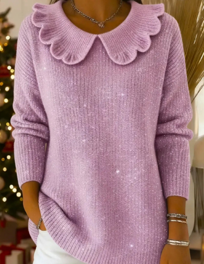 🎄 NIEUWE PRODUCTEN ❄️Elegante trui in jaren '80 stijl met sjaalkraag en strik, effen kleur