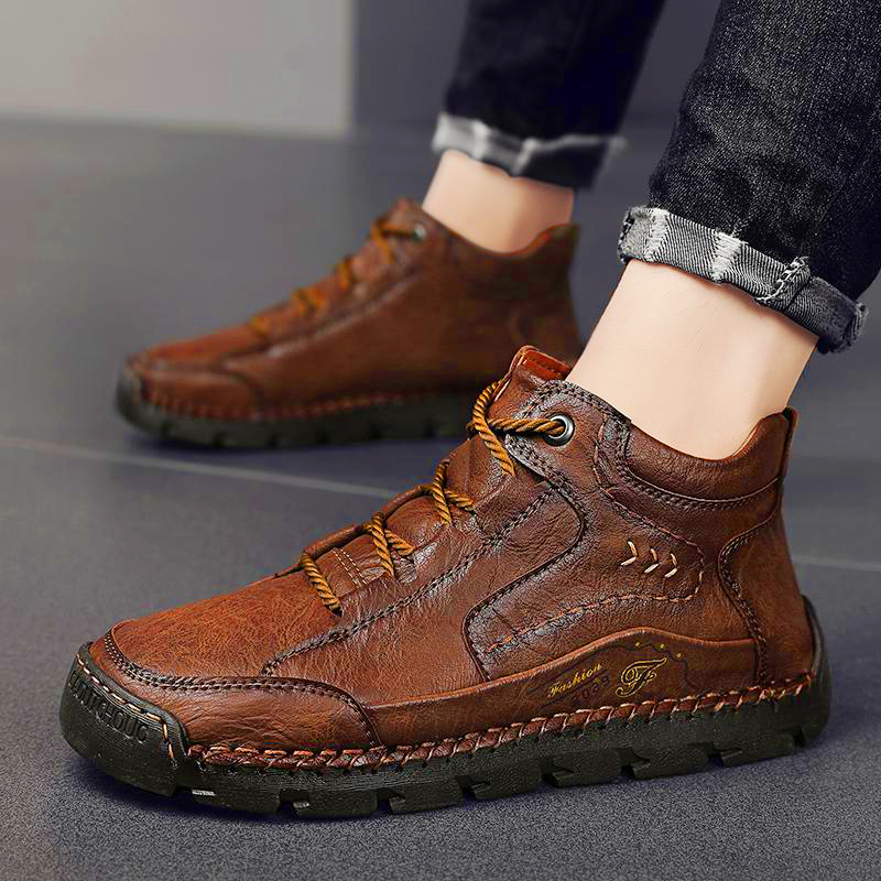 Chaussures en cuir pour hommes faites à la main - Soulage la douleur aux pieds