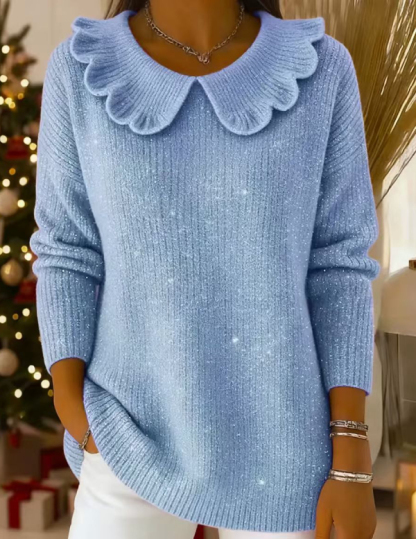 🎄 NIEUWE PRODUCTEN ❄️Elegante trui in jaren '80 stijl met sjaalkraag en strik, effen kleur