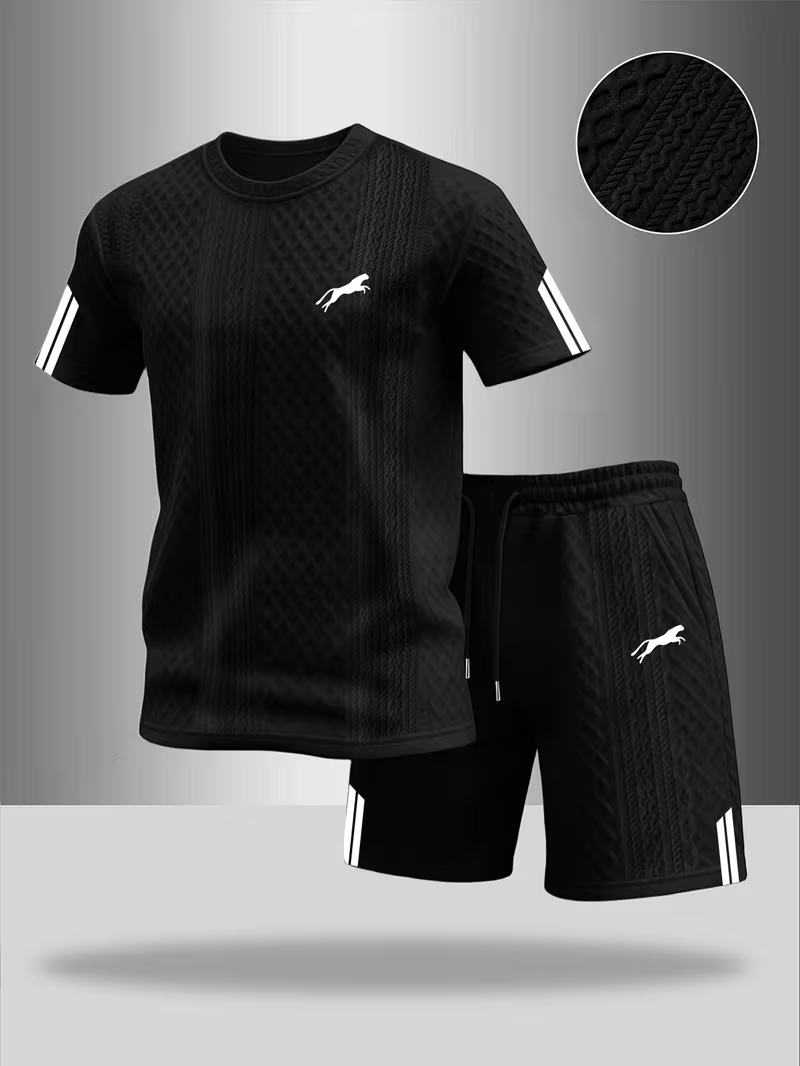 ⏰ Dernier jour : 50 % de réduction ! 🔥 – Ensemble d’été pour homme avec t-shirt et short à motif en relief