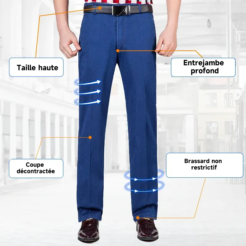 Mainine Dad Jeans - Jeans voor Mannen Hoge Taille Rechte Pasvorm Stretch