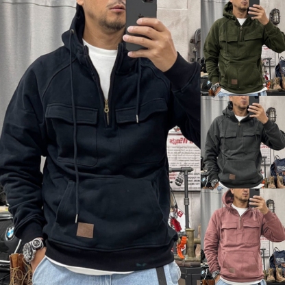 Sweatshirt à capuche à demi-fermeture éclair pour homme - Coupe ample