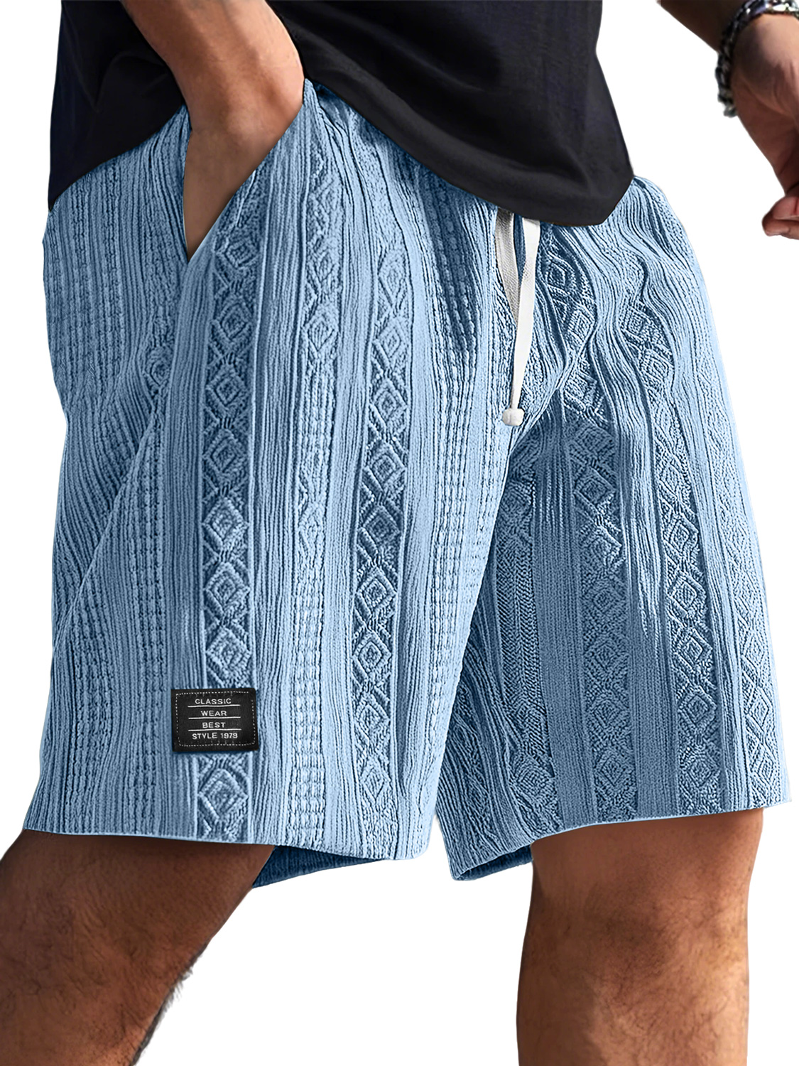 Korte, casual en comfortabele broek voor mannen met geborduurd logo en jacquardstructuur