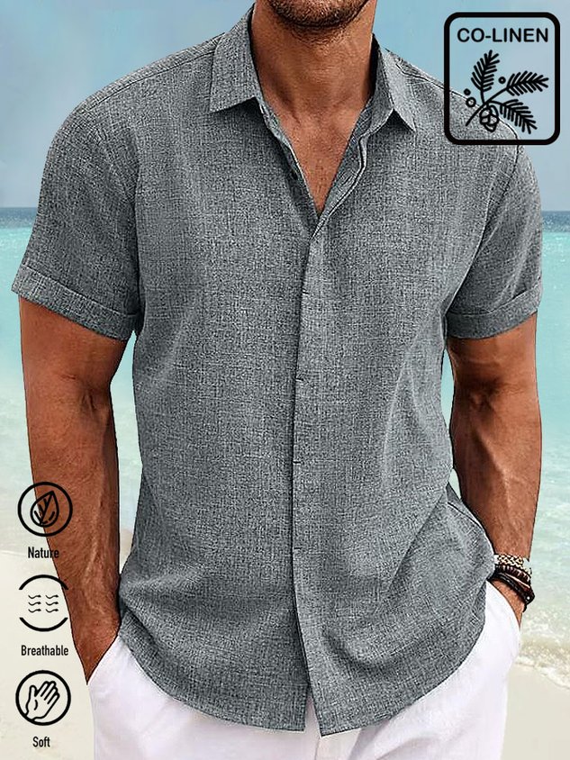 Royaura® Multi-color Basic Natural Fiber Plain Men's Button Down Short Sleeve Shirt