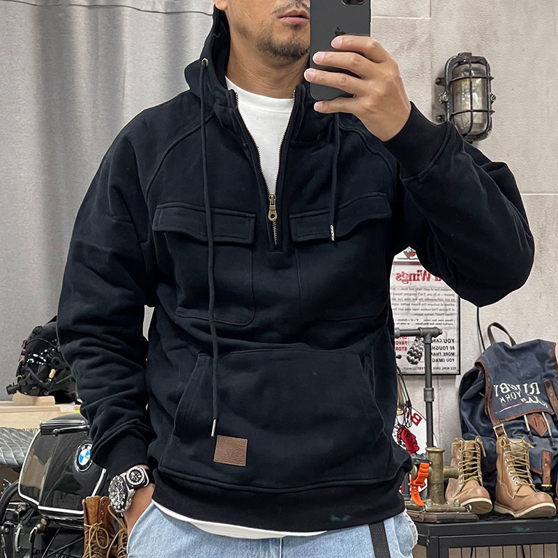 Sweatshirt à capuche à demi-fermeture éclair pour homme - Coupe ample