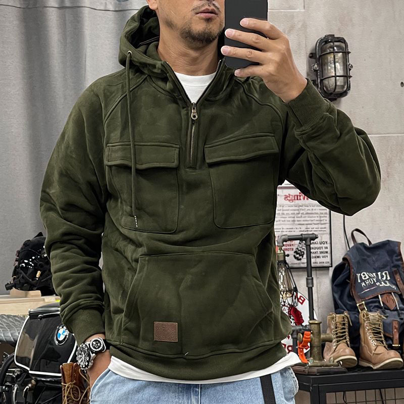 Sweatshirt à capuche à demi-fermeture éclair pour homme - Coupe ample