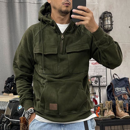 Sweatshirt à capuche à demi-fermeture éclair pour homme - Coupe ample