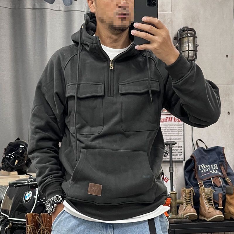 Sweatshirt à capuche à demi-fermeture éclair pour homme - Coupe ample