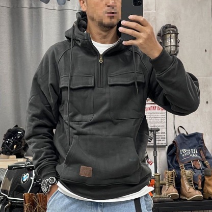Sweatshirt à capuche à demi-fermeture éclair pour homme - Coupe ample