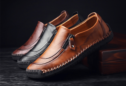 🔥On This Week Sale 70% OFF🔥Mens Side Zipper Casual Comfy Leather Slip On Loafers, Comfy Orthopedic Walking Shoes