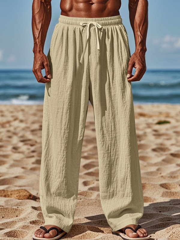 Mainine® Casual pantalon voor heren met koord, rekbaar, met zakken - ideaal voor het strand en dagelijks gebruik