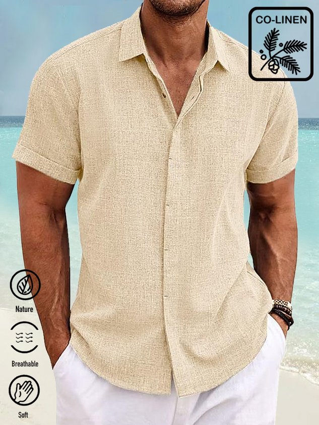 Royaura® Multi-color Basic Natural Fiber Plain Men's Button Down Short Sleeve Shirt