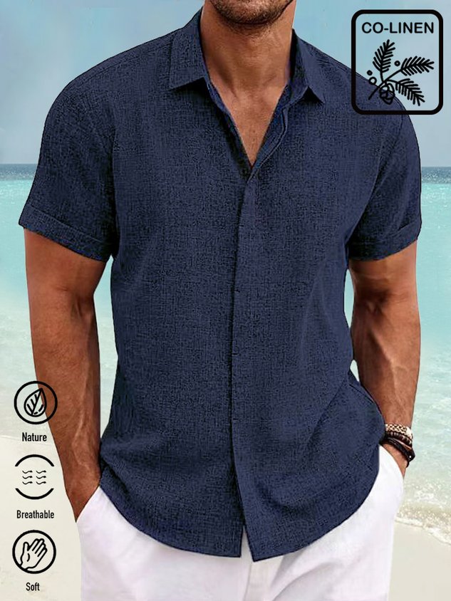 Royaura® Multi-color Basic Natural Fiber Plain Men's Button Down Short Sleeve Shirt