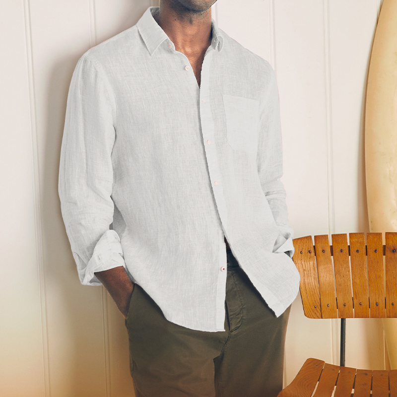 Chemise Décontractée De Base En Coton Et Lin Pour Gentleman