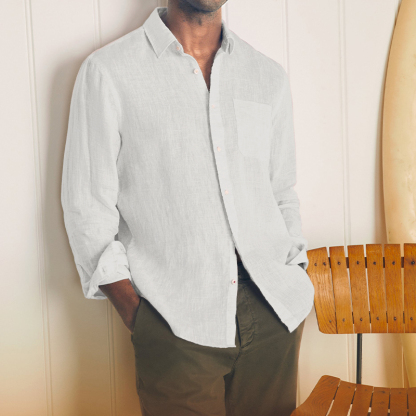 Chemise Décontractée De Base En Coton Et Lin Pour Gentleman