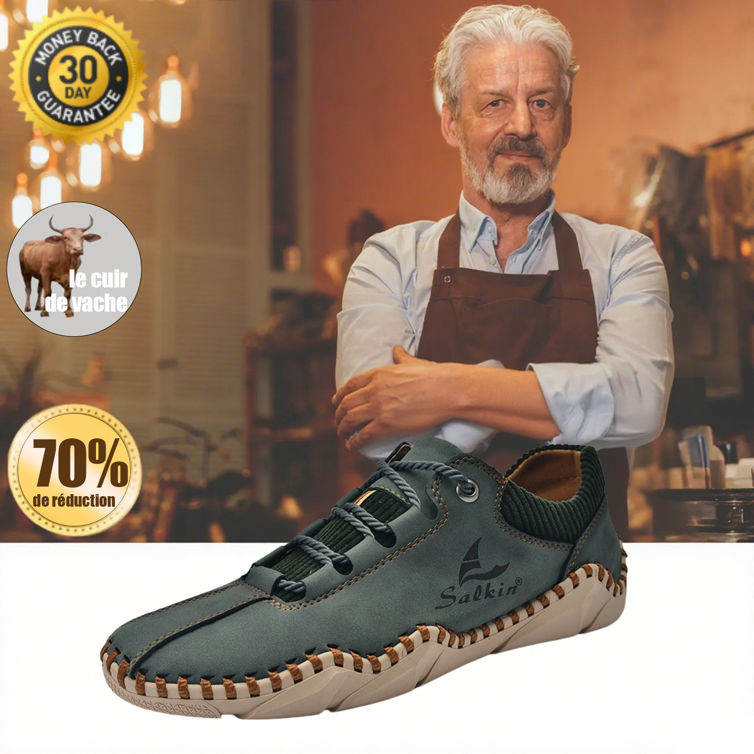 [Dernier jour -70 % - Ne manquez pas cette occasion] 🔥 Chaussures de marche en cuir de veau pour hommes 👞 Cousues à la main ✅ Soutien de la voûte plantaire - Soulagement de la douleur pour une marche confortable