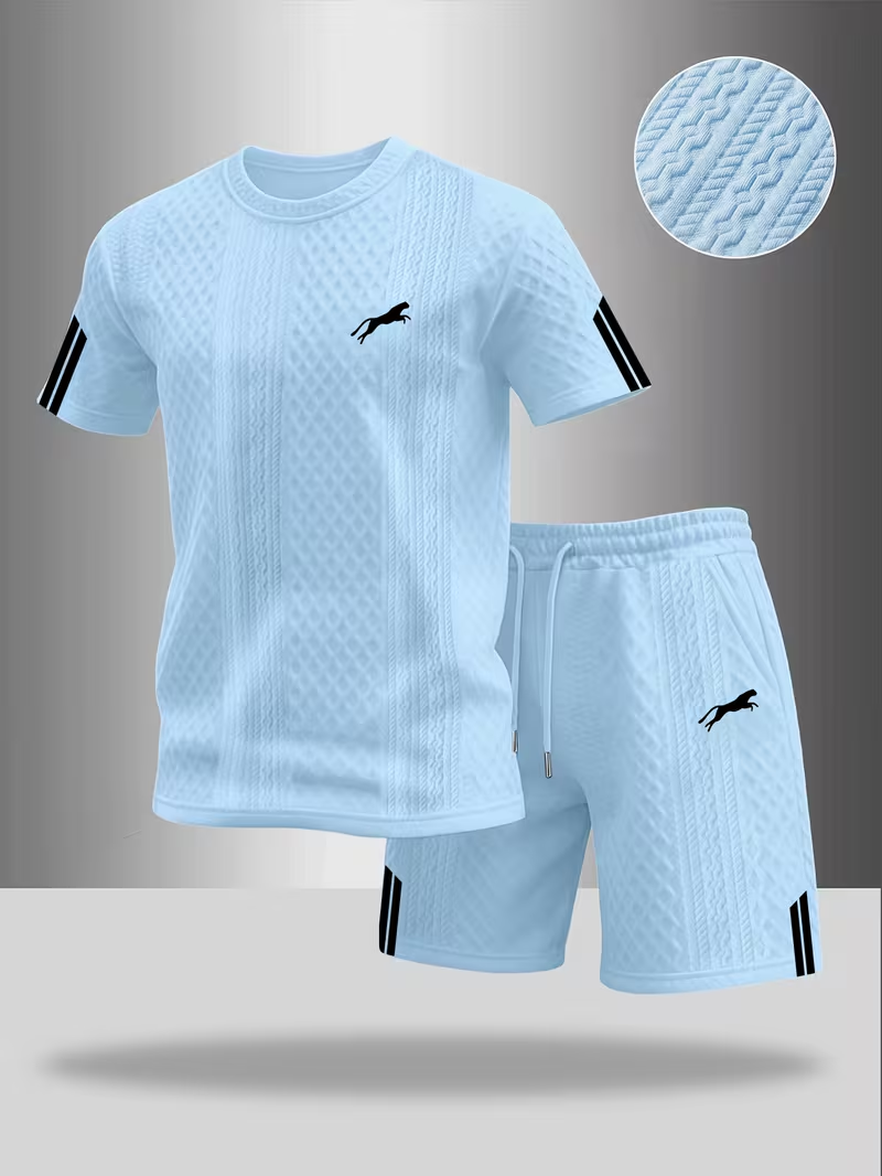⏰ Dernier jour : 50 % de réduction ! 🔥 – Ensemble d’été pour homme avec t-shirt et short à motif en relief