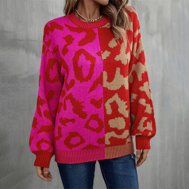 Casual trui met luipaardprint en patchwork