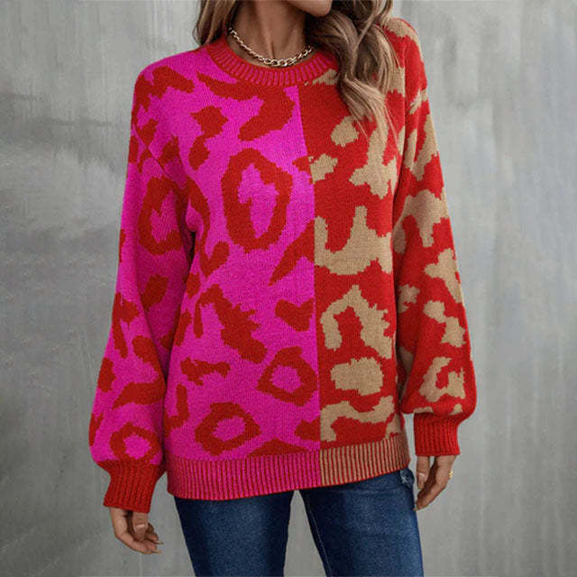 Casual trui met luipaardprint en patchwork