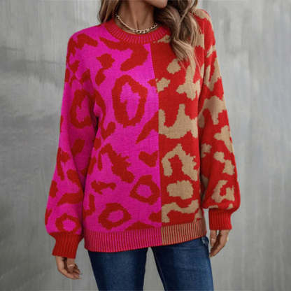 Casual trui met luipaardprint en patchwork