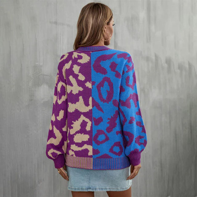 Casual trui met luipaardprint en patchwork