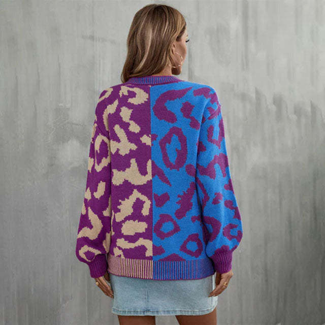 Casual trui met luipaardprint en patchwork