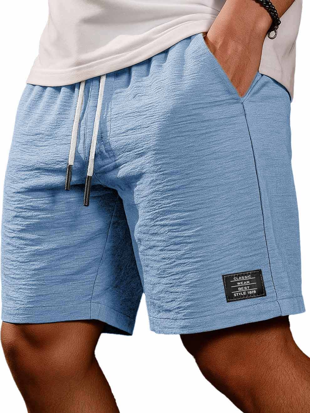 Men's Casual Daily Pleated Fabric Embroidered Logo Pocket Shorts