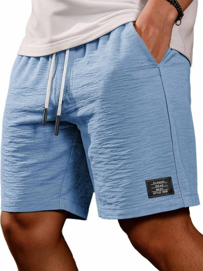Men's Casual Daily Pleated Fabric Embroidered Logo Pocket Shorts