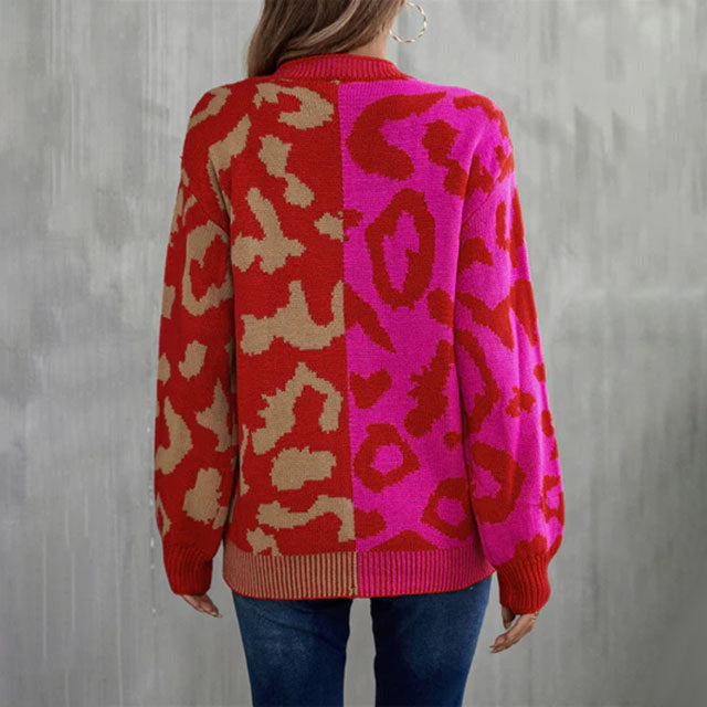 Casual trui met luipaardprint en patchwork