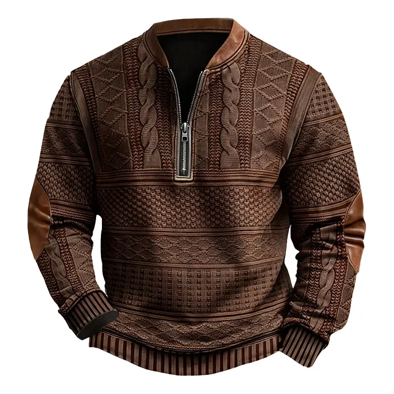 Nu 70% Korting - Heren Western-Stijl Wol Half-Zip Pullover