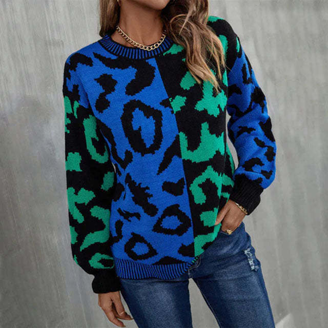 Casual trui met luipaardprint en patchwork
