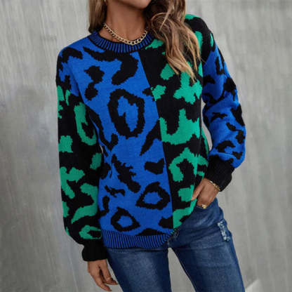 Casual trui met luipaardprint en patchwork