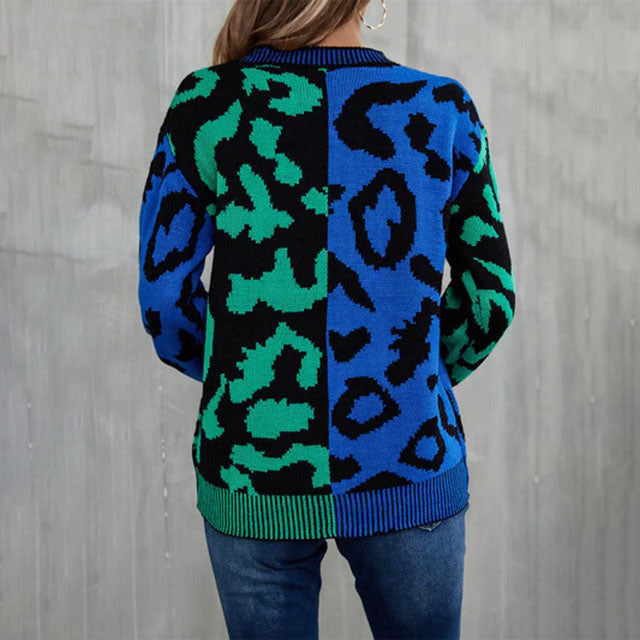 Casual trui met luipaardprint en patchwork