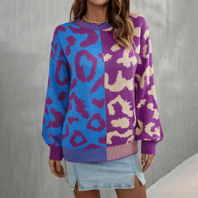 Casual trui met luipaardprint en patchwork