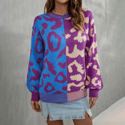 Casual trui met luipaardprint en patchwork