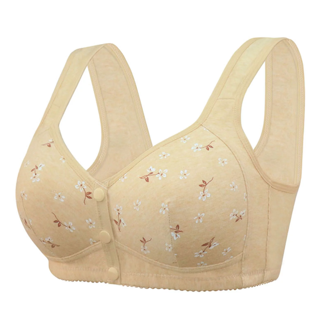 Beige Daisy Bh - Katoenen bh zonder beugel met sluiting aan de voorkant, grote cupmaat
