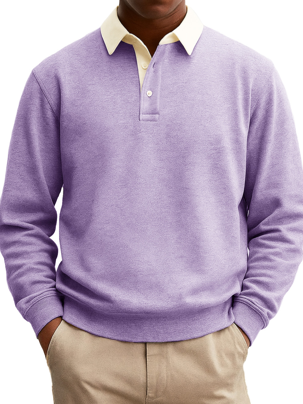 Heren Stijlvolle Casual Everyday Katoenen Lange Mouwen Kraag Sweatshirt Polo Shirt Met Een Patchwork Kraag
